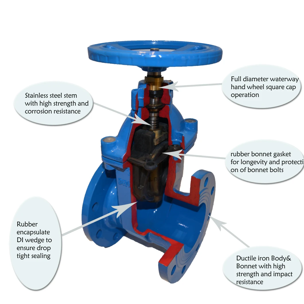 Ductile Iron/Wcb/Stainless Steel Non Rising O&Y Resilient Seated Industrial Control Gate Valve