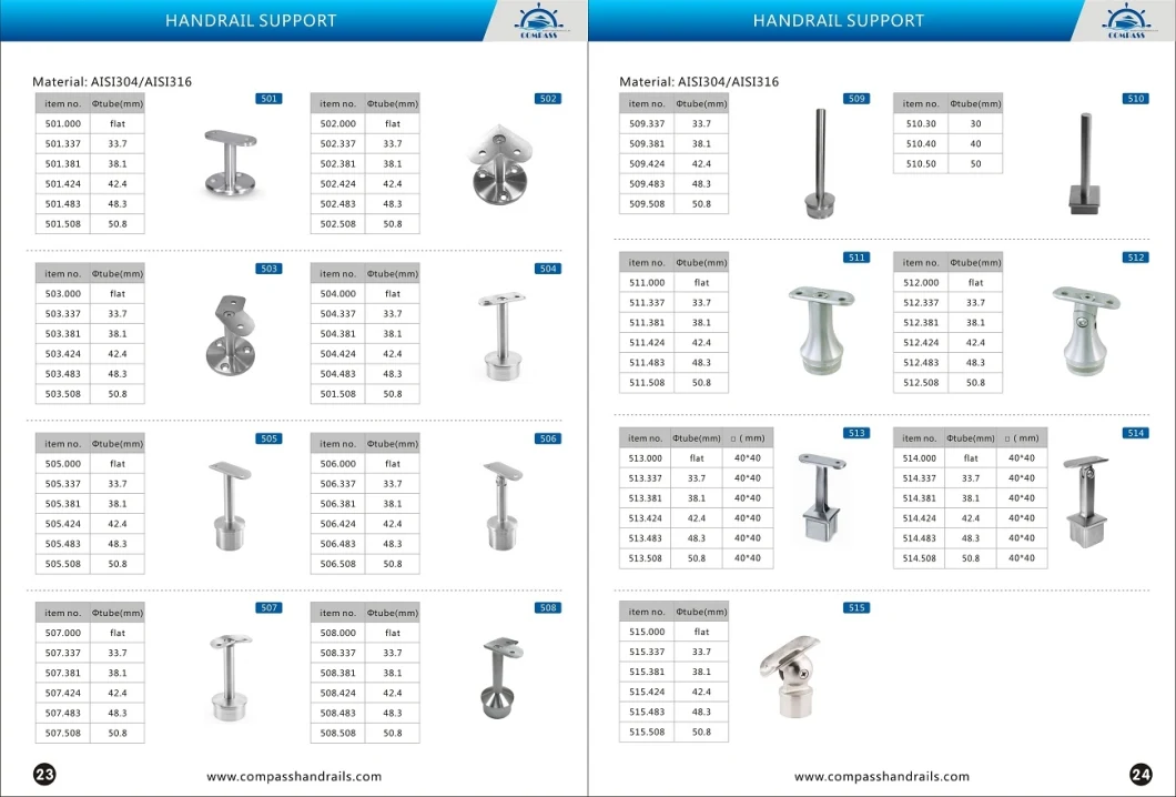 Adjustable Round Pipe Stainless Steel Wall Bracket Handrail Support